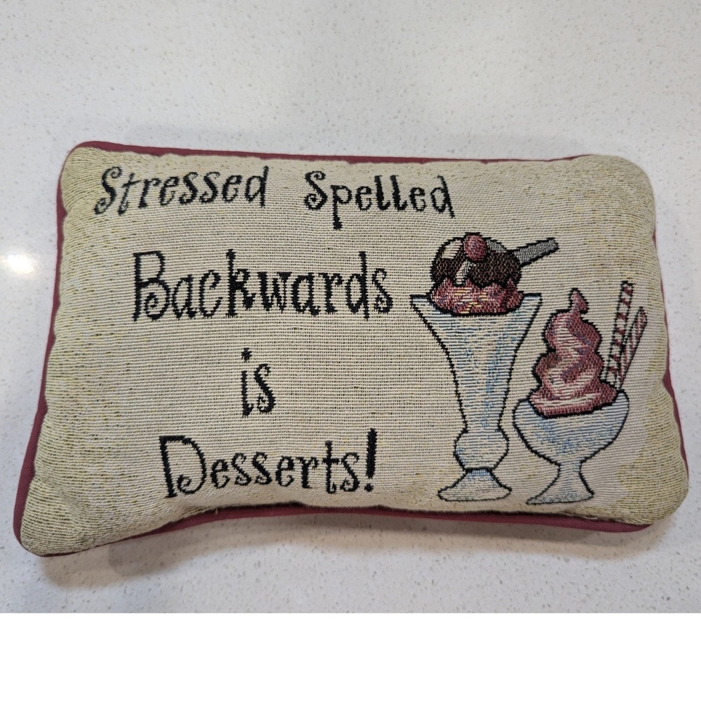Vintage Decorative Pillow Cream Burgundy Tapestry Sundae Graphic Small Kitschy